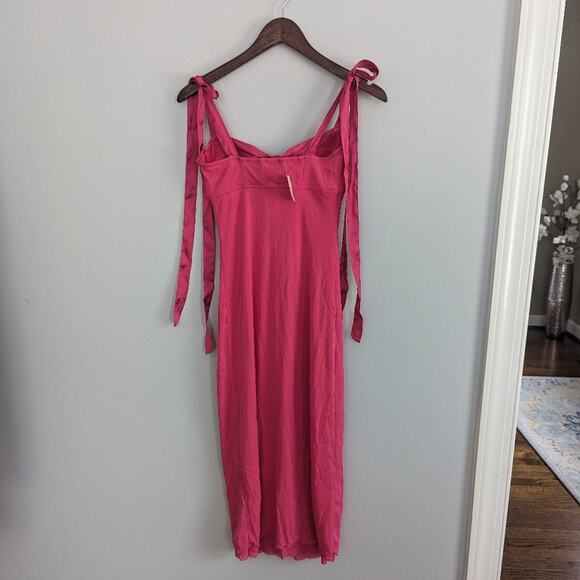 Free People Intimately Got Glam Slip Sweetheart Dress Pink Small Shoulder Tie - Picture 2 of 5